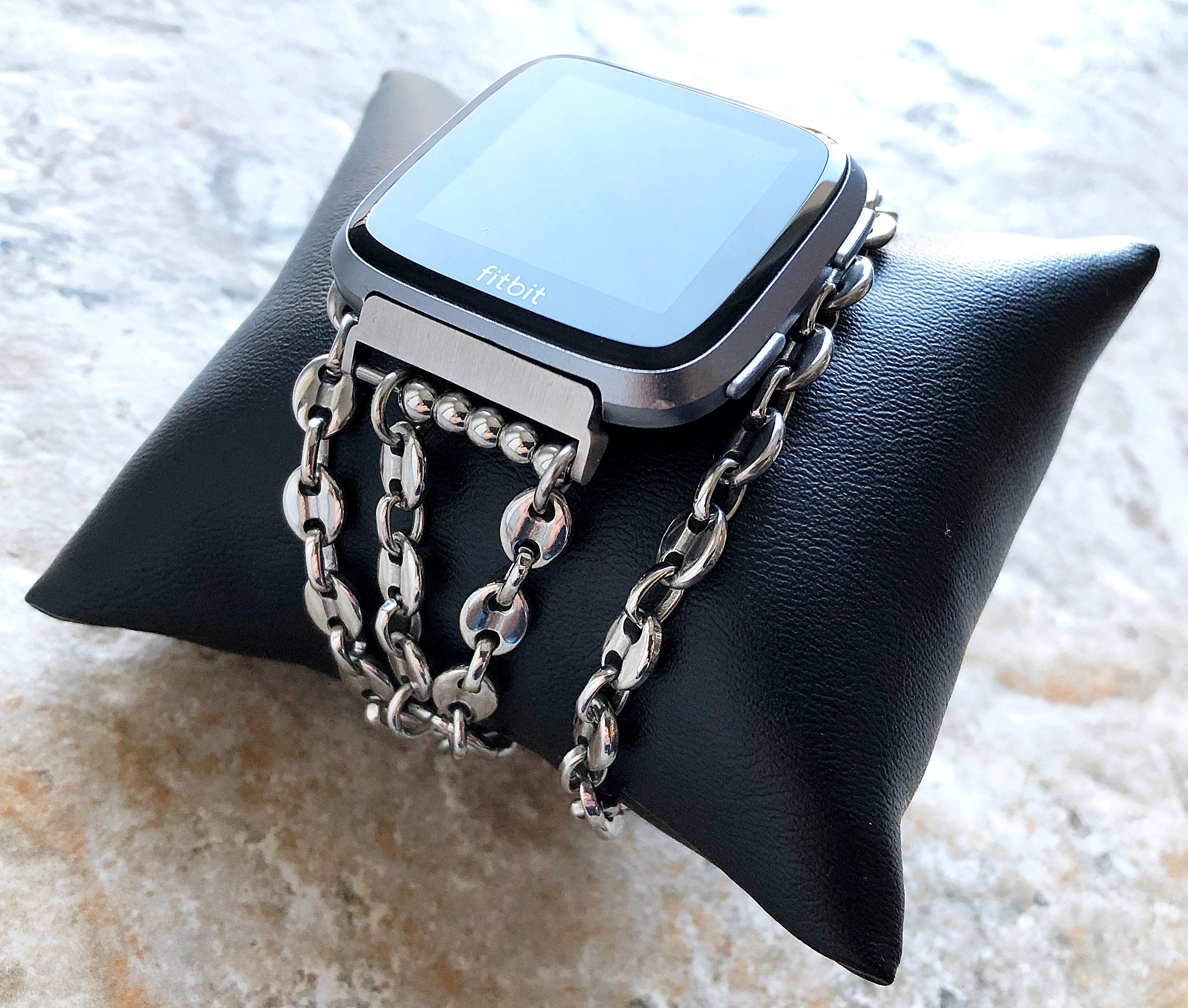 Fitbit Versa 2 3 4 Sense 2 Handmade Bracelet Band Coffee Bean 5mm Triple Around Wrist Style Tarnish Resistant Silver Color Stainless Steel